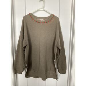 natural life embroidered sweatshirt tunic olive brown size small / medium boho